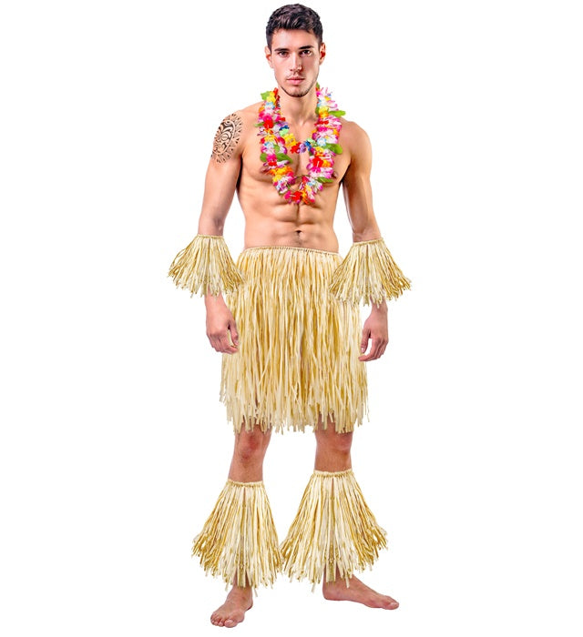 Raphia-Rock mit passendem Arm- und Beinschmuck im Hula- und Maori-Stil