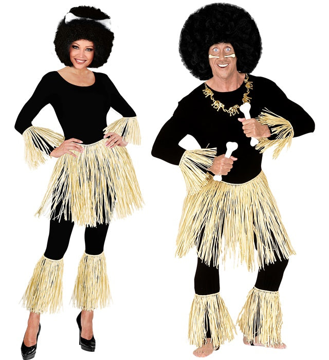 "HULA / MAORI / ZULU" (Rock, Arm- und Beinschmuck aus Raphia ) Beige / Hautfarbe
