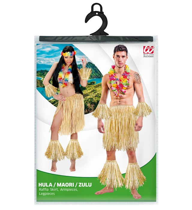 "HULA / MAORI / ZULU" (Rock, Arm- und Beinschmuck aus Raphia ) Beige / Hautfarbe