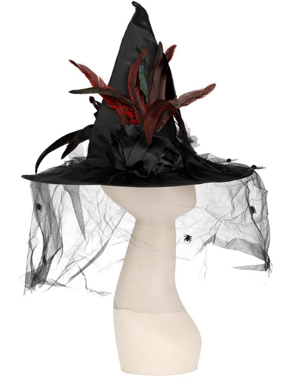 Smiffys Witch Hat, Feathers & Netting, Black für Damen