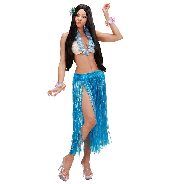 Blauer Hawaii Bastrock 75 cm für Fasnacht und Karneval