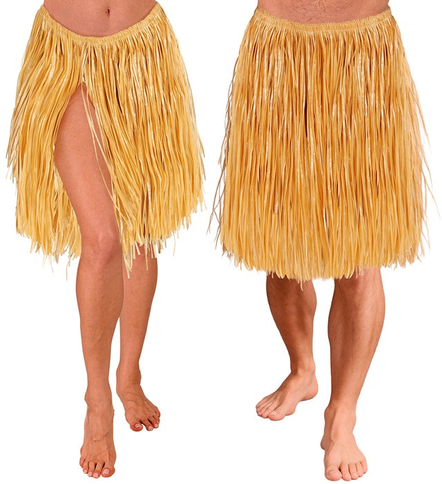 Naturfarbener Hawaii Bastrock 55 cm aus Bastmaterial für Karneval und Fasnacht