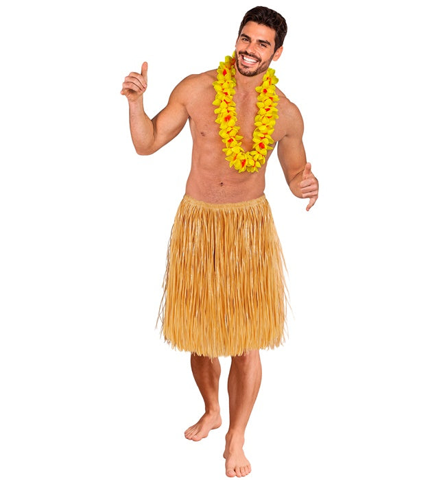 Naturfarbener Hawaii Bastrock 55 cm aus Bastmaterial für Karneval und Fasnacht