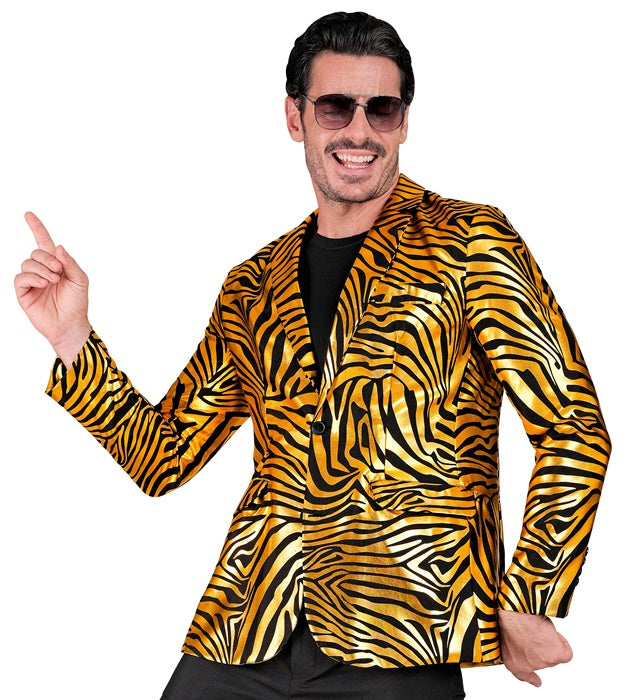 Golden schimmerndes Jackett mit Animal Print für Fasnacht und Karneval