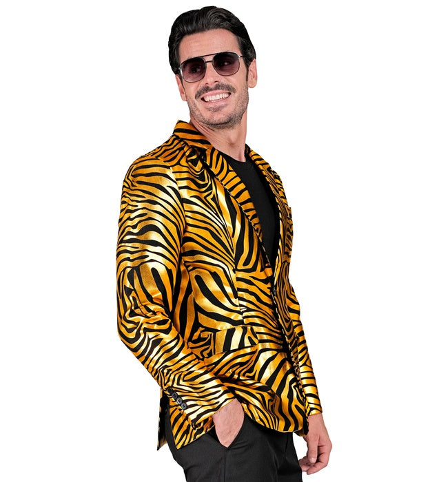 Golden schimmerndes Jackett mit Animal Print für Fasnacht und Karneval