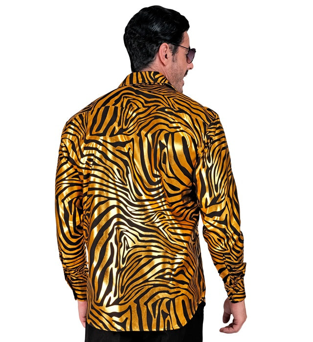 Golden schimmerndes Hemd mit Animal Print Muster für Fasnacht und Mottoparty