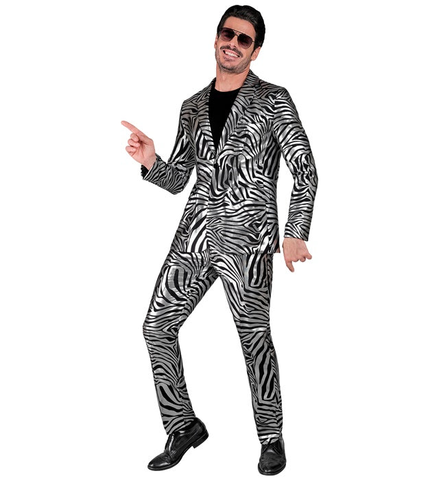 Silberner Animal Print Party-Anzug mit Jackett und Hose