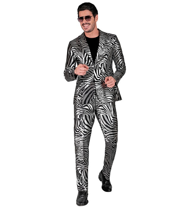 Silberner Animal Print Party-Anzug mit Jackett und Hose