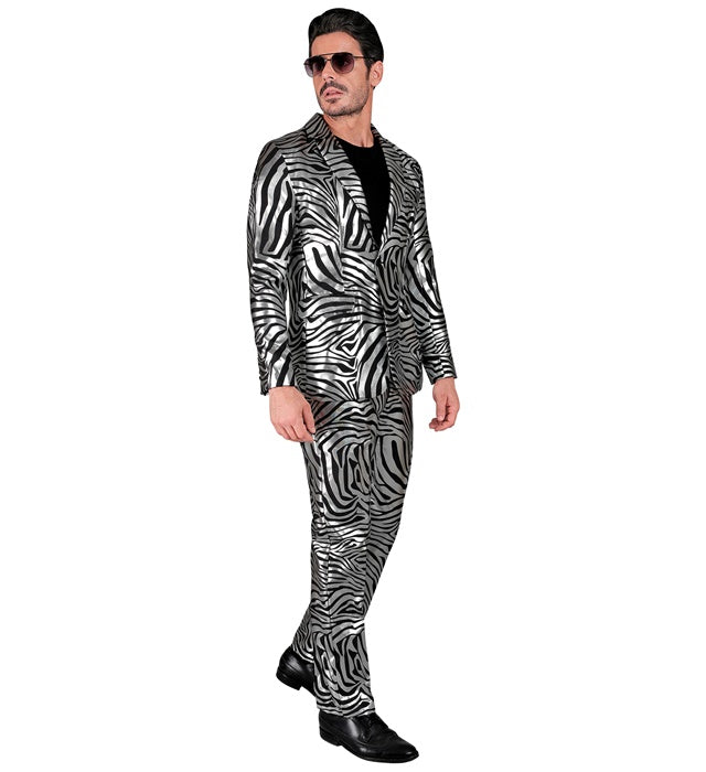 Silberner Animal Print Party-Anzug mit Jackett und Hose