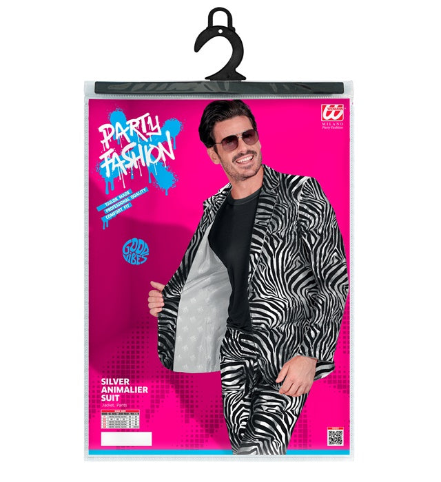 Silberner Animal Print Party-Anzug mit Jackett und Hose