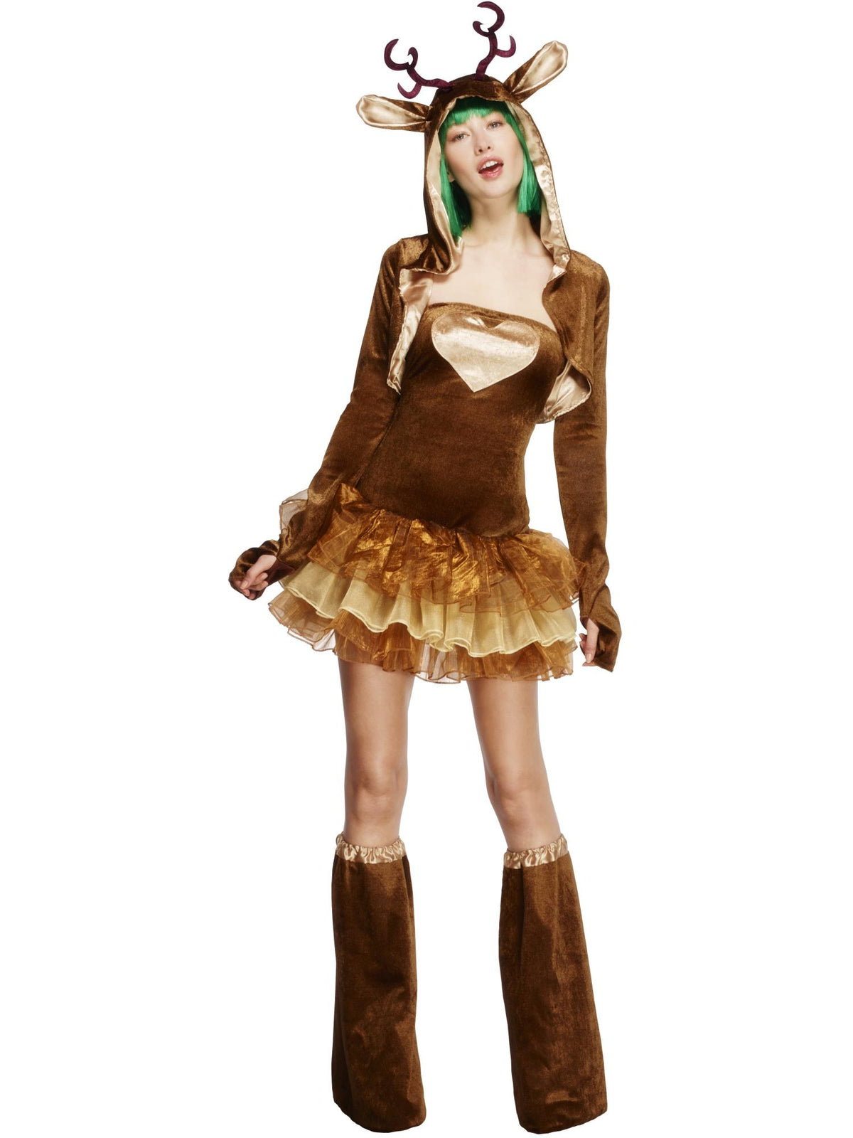 Smiffys braunes Reindeer-Tutu-Kostüm für Damen mit Jacke und Bootcovers – Produktansicht