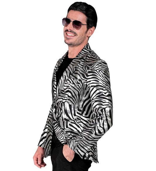 Silbernes Jackett mit Animal Print Muster für Fasnacht und Karneval