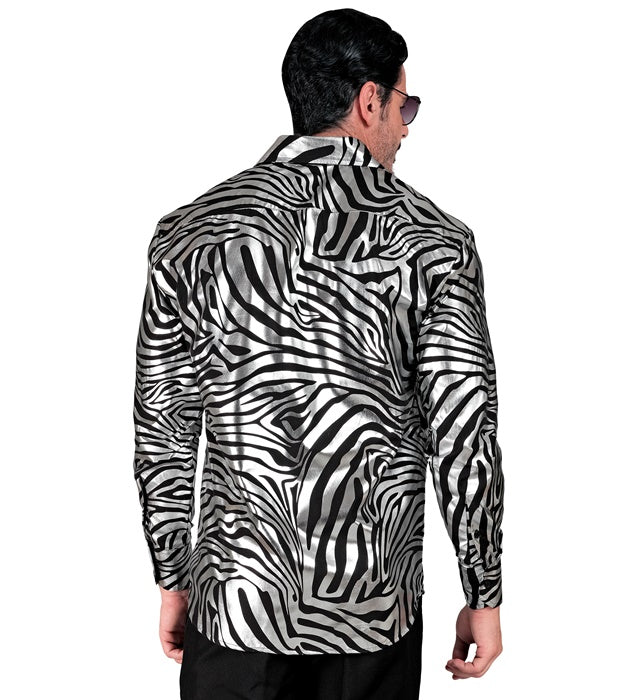 Silbernes Hemd mit Animal Print für Fasnacht und Mottopartys