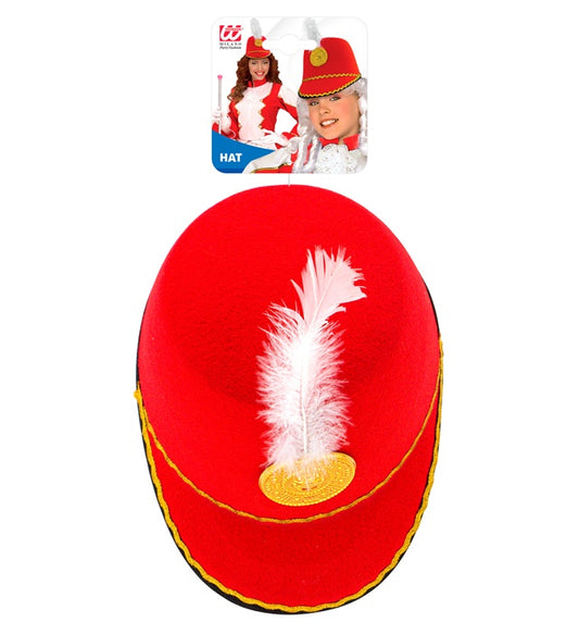 Roter Majorette Hut aus Filz als Fasnacht Kostümzubehör