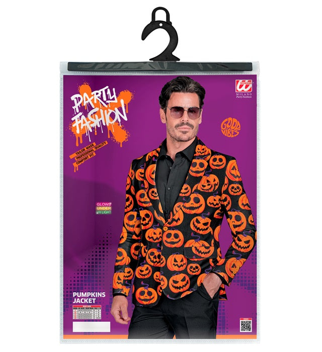 Kürbis Party Jackett mit leuchtendem Kürbis-Motiv für Halloween und Fasnacht