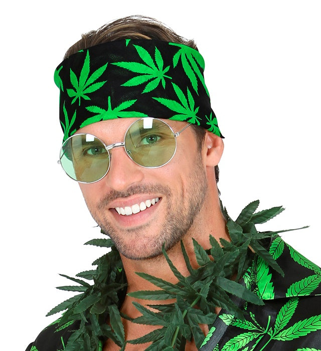 Bandana mit Marihuana-Motiv in grün auf schwarzem Stoff, 55x55 cm