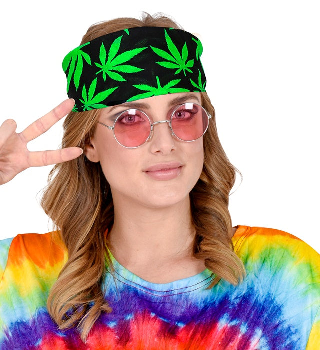 Bandana mit Marihuana-Motiv in grün auf schwarzem Stoff, 55x55 cm
