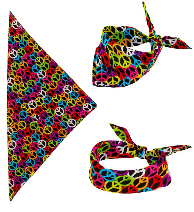 Bandana mit Peacezeichen auf weissem Baumwollstoff, 55x55 cm