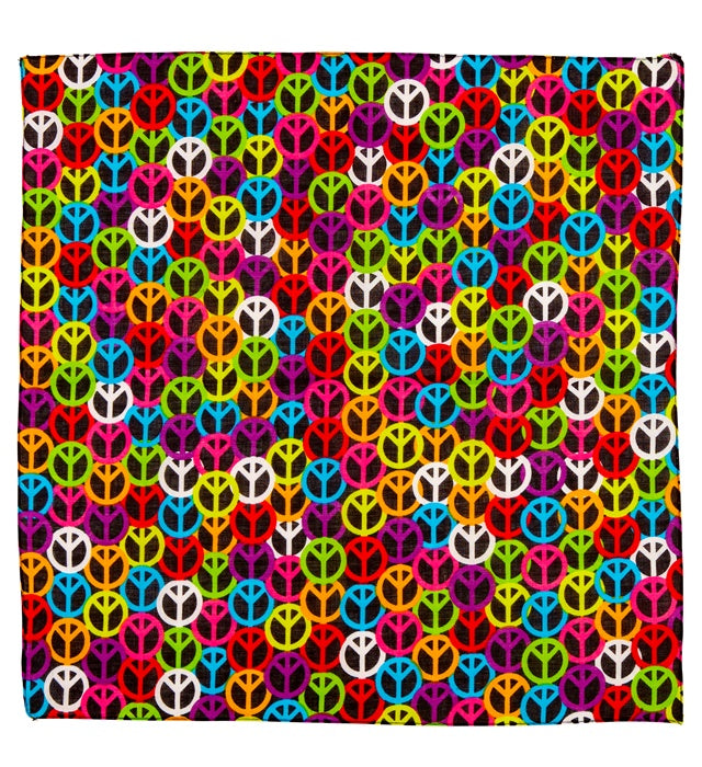 Bandana mit Peacezeichen auf weissem Baumwollstoff, 55x55 cm