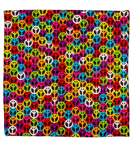 Bandana mit Peacezeichen auf weissem Baumwollstoff, 55x55 cm