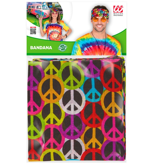 Bandana mit Peacezeichen auf weissem Baumwollstoff, 55x55 cm