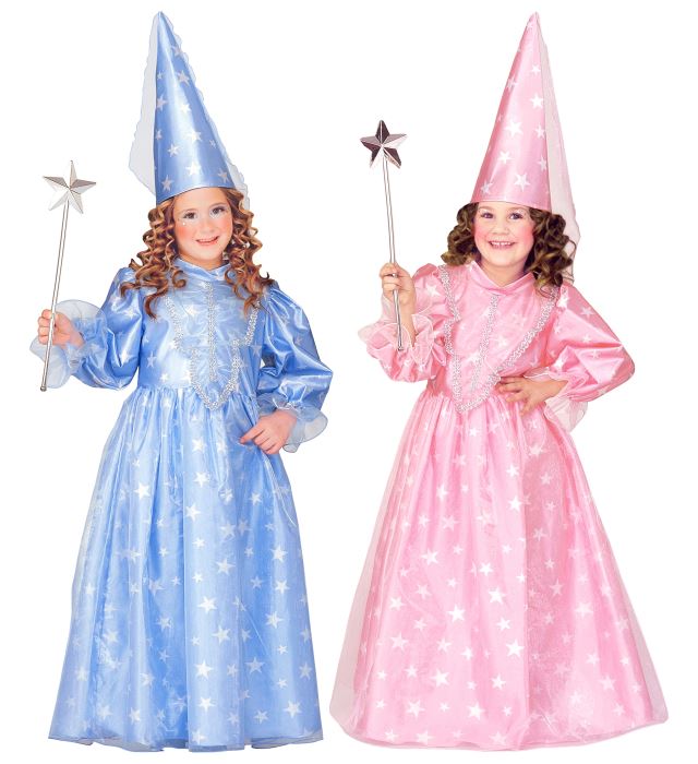 Kinderkostüm Kleine Zauberfee rosa hellblau mit Kleid und Schleierhut