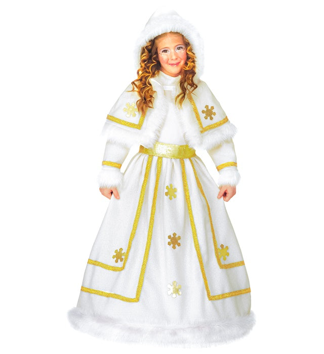 Schneeprinzessin-Kleid mit Petticoat, Gürtel und Cape mit Kapuze