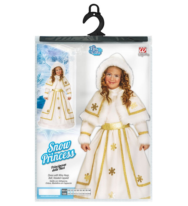 Schneeprinzessin-Kleid mit Petticoat, Gürtel und Cape mit Kapuze