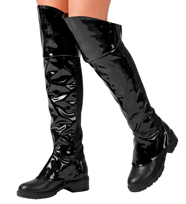 Schwarze Schuhüberzieher aus Vinyl mit elastischem Rückenteil für Fasnacht