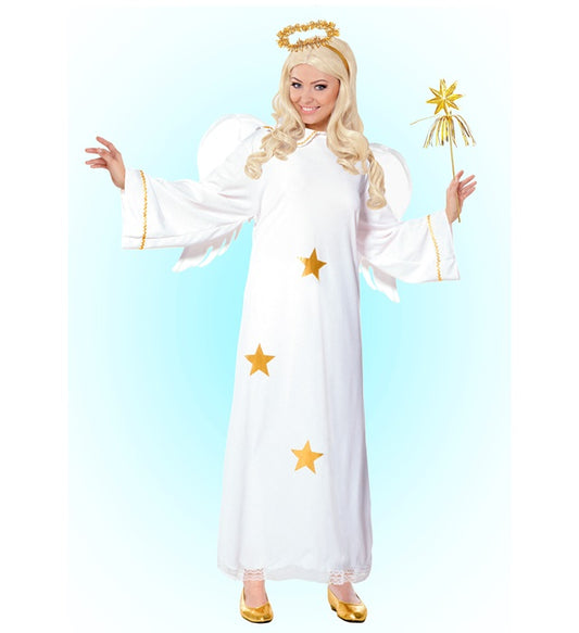 Engelskostüm mit weißem Kleid, Flügeln und Heiligenschein