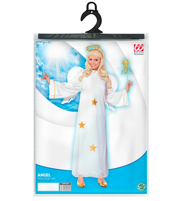 Engelskostüm mit weißem Kleid, Flügeln und Heiligenschein