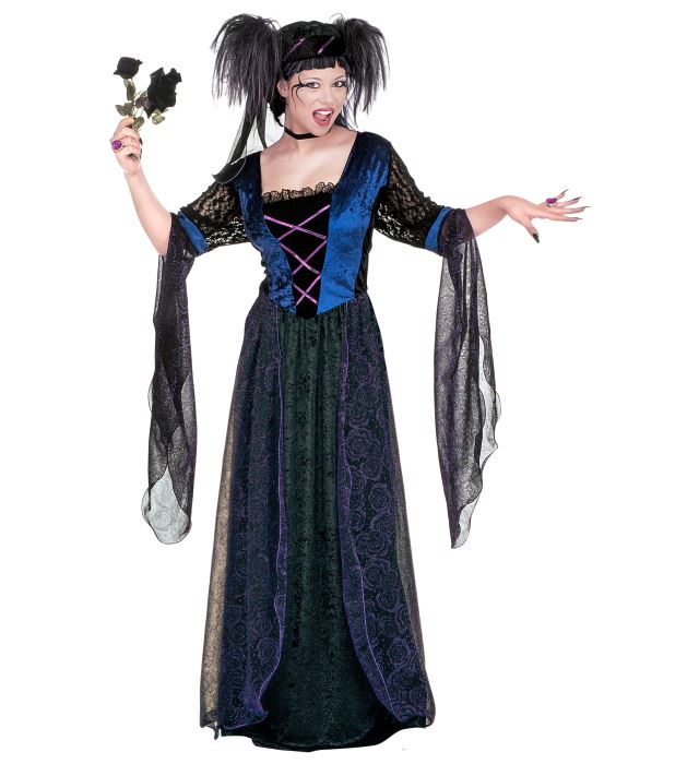 Gothic Princess Kleid aus Samt mit Schleier und Kopfbedeckung
