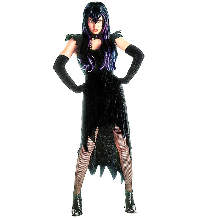 DARK MISTRESS Samtkleid mit Handschuhen und Edelstein-Halskette für Fasnacht