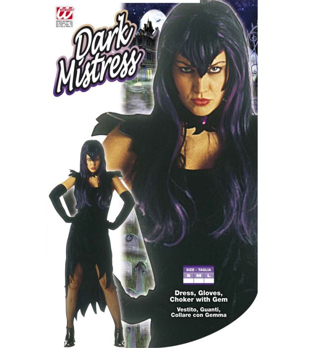 DARK MISTRESS Samtkleid mit Handschuhen und Edelstein-Halskette für Fasnacht