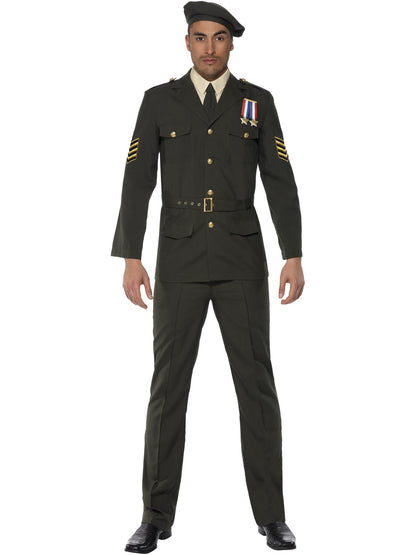 Smiffys ARMY Wartime Officer Kostüm für Herren mit Beret, Krawatte, Hose, Gürtel und Jacke – Produktansicht