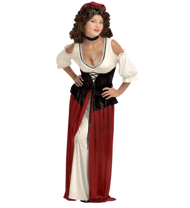 Gastwirtin-Kostüm mit Kleid, Korsett, Halskette und Kopfbedeckung für Fasnacht