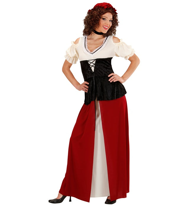 Gastwirtin-Kostüm mit Kleid, Korsett, Halskette und Kopfbedeckung für Fasnacht