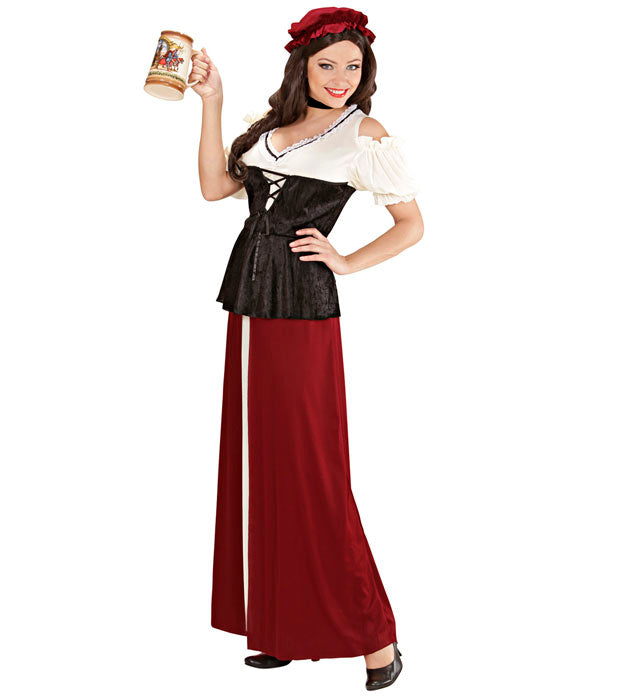 Gastwirtin-Kostüm mit Kleid, Korsett, Halskette und Kopfbedeckung für Fasnacht