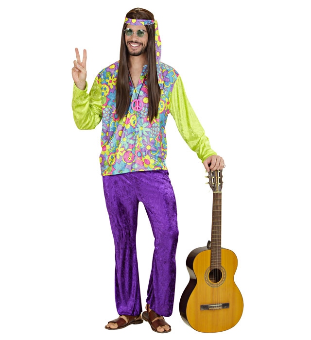 Hippie Boy Fasnachtskostüm aus Samt mit Hemd, Hose und Stirnband