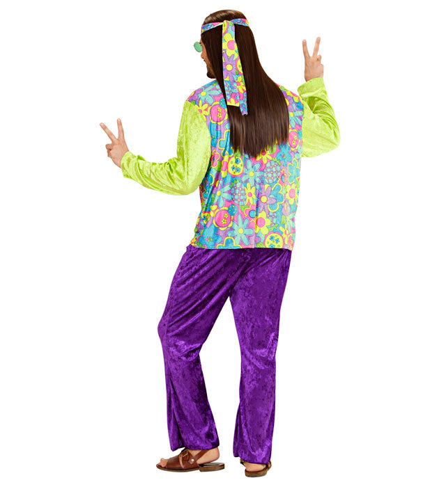 Hippie Boy Fasnachtskostüm aus Samt mit Hemd, Hose und Stirnband