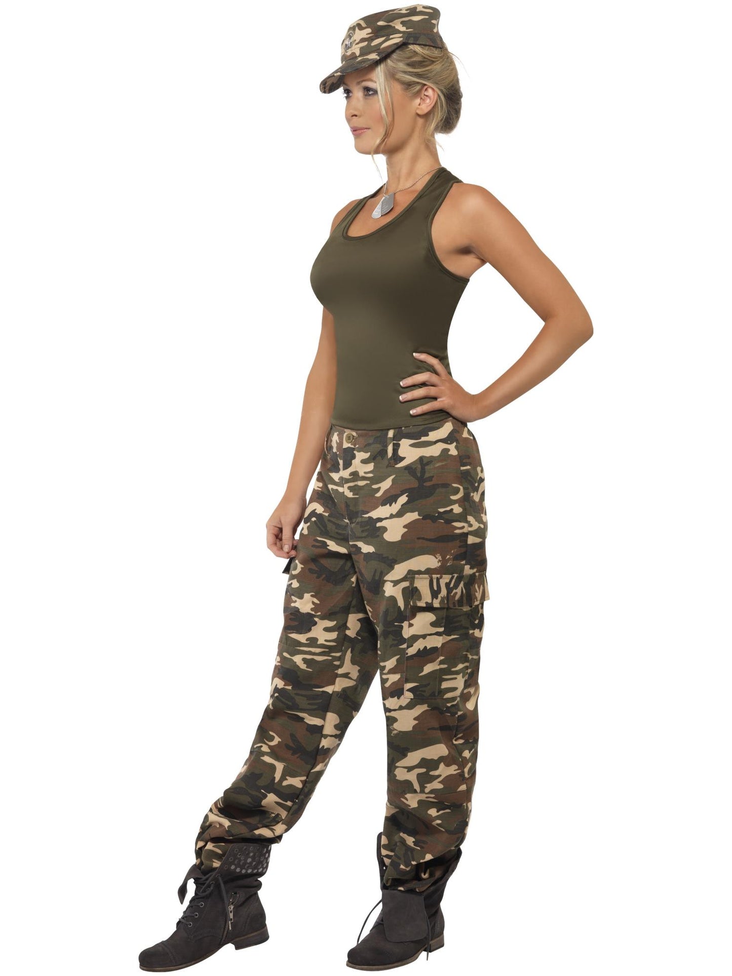 Smiffys ARMY Deluxe Khaki Camo Costume, Female, Khaki Green CS für Damen