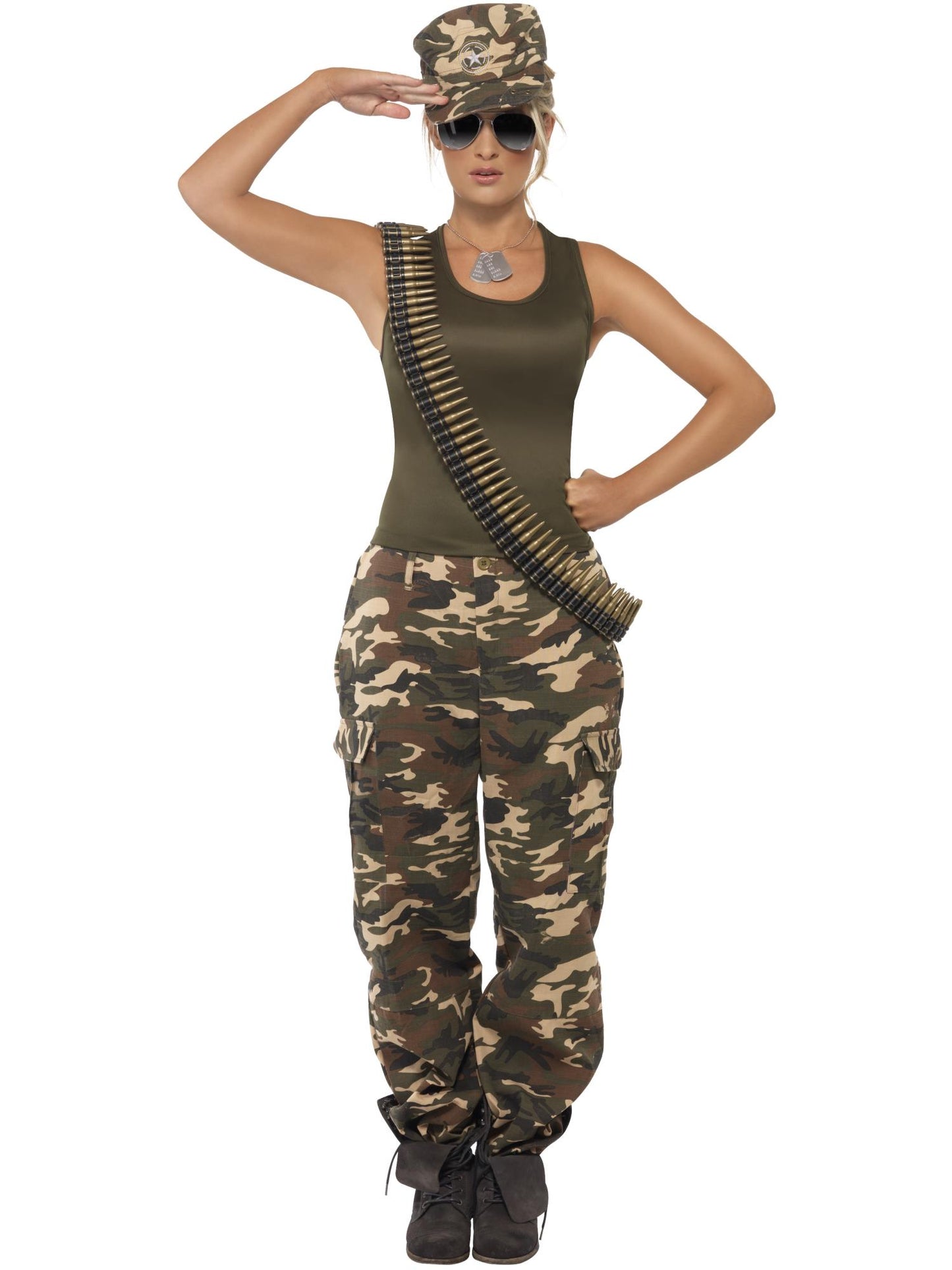Smiffys ARMY Deluxe Khaki Camo Costume, Female, Khaki Green CS für Damen