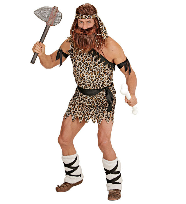 Höhlenmensch-Kostüm mit Tunika, Gürtel, Beinlingen und Stirnband für Fasnacht