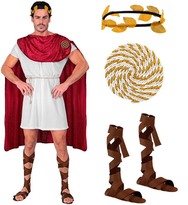 Spartacus Kostüm-Set mit Tunika, Gürtel, Umhang, Sandalen und Lorbeerkranz