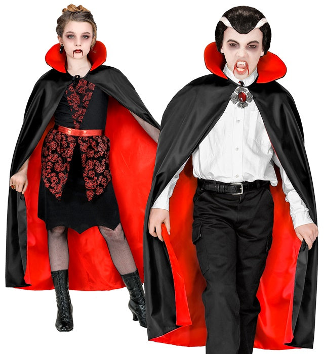 Gefütterter Kinder-Luxusumhang mit Stehkragen in Schwarz für Fasnacht und Halloween