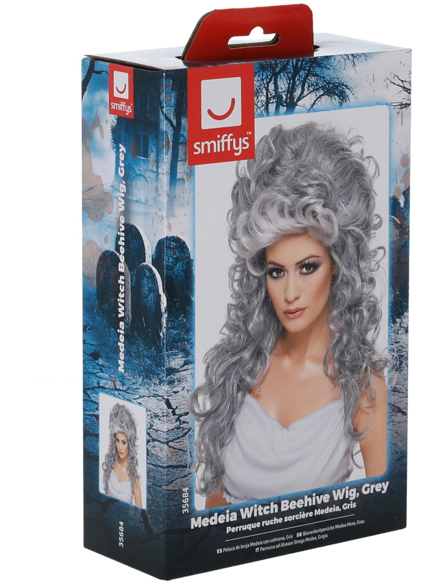 Smiffys Medeia Witch Beehive Wig, Grey für Damen