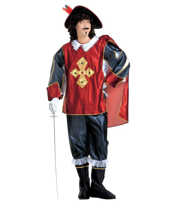 Musketier-Kostüm mit Kasack, Umhang, Hose, Stiefelüberziehern und Federhut