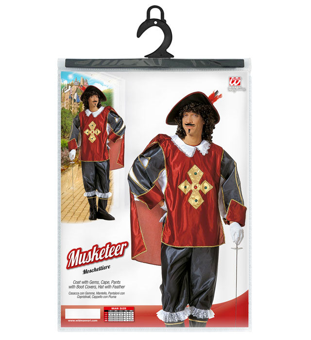 Musketier-Kostüm mit Kasack, Umhang, Hose, Stiefelüberziehern und Federhut