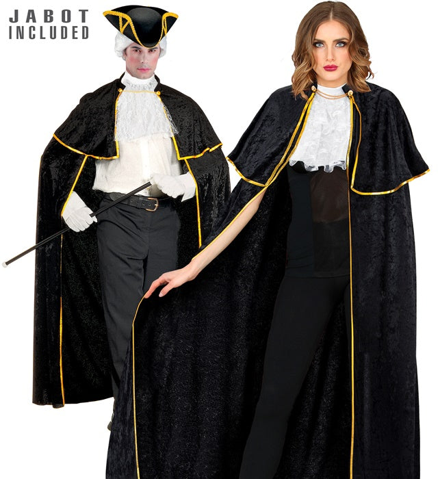 Venezianischer Samtumhang mit Jabot in Dunkelrot, 142 cm lang