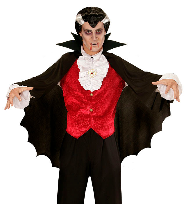 Schwarzer Vampirumhang mit hohem Kragen, Länge 100 cm, Halloween Kostümzubehör